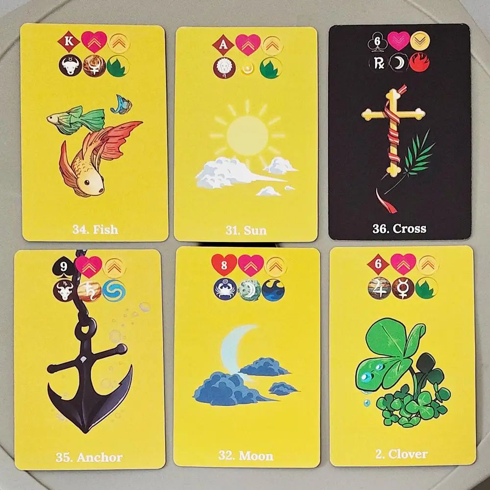 Lenormand Lucky Pro Deck – with Astrology, Planet & 4 Element Symbols, Color-Coded Meanings