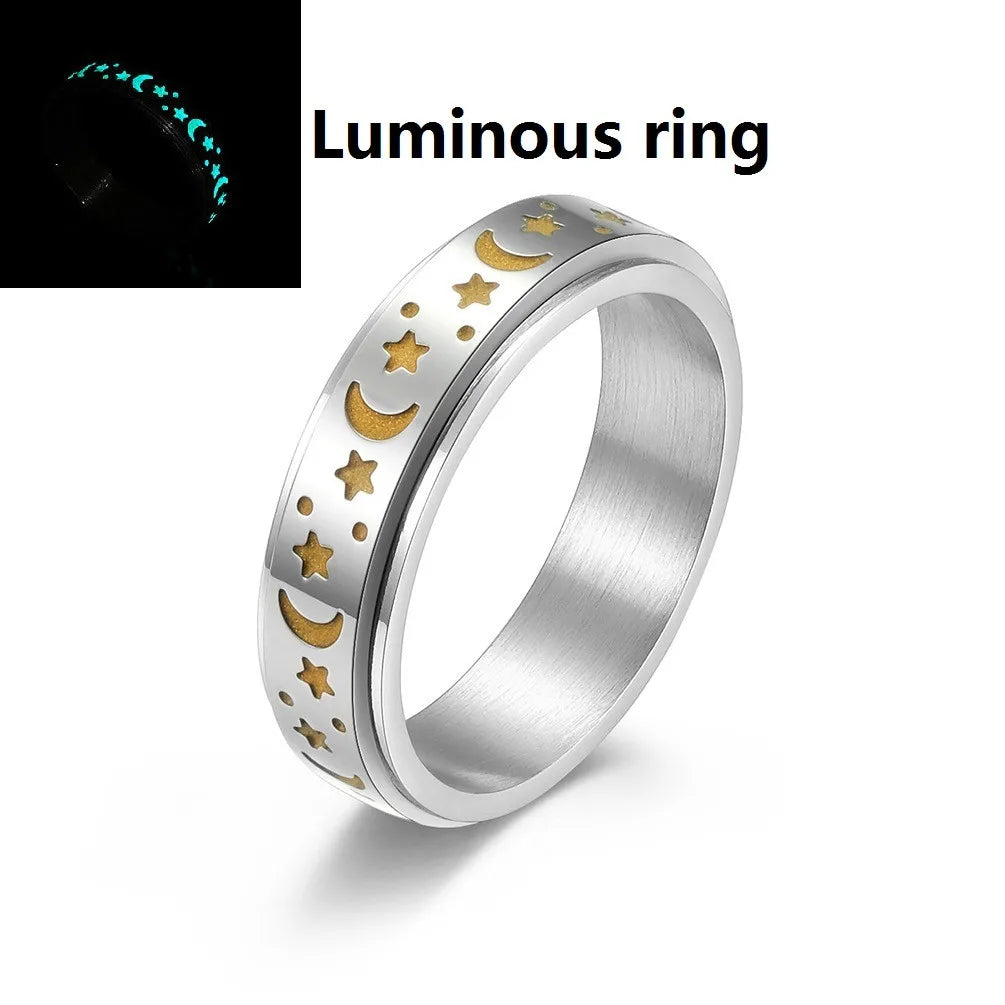 Fashion Luminous Moon Star Spinner RIng
